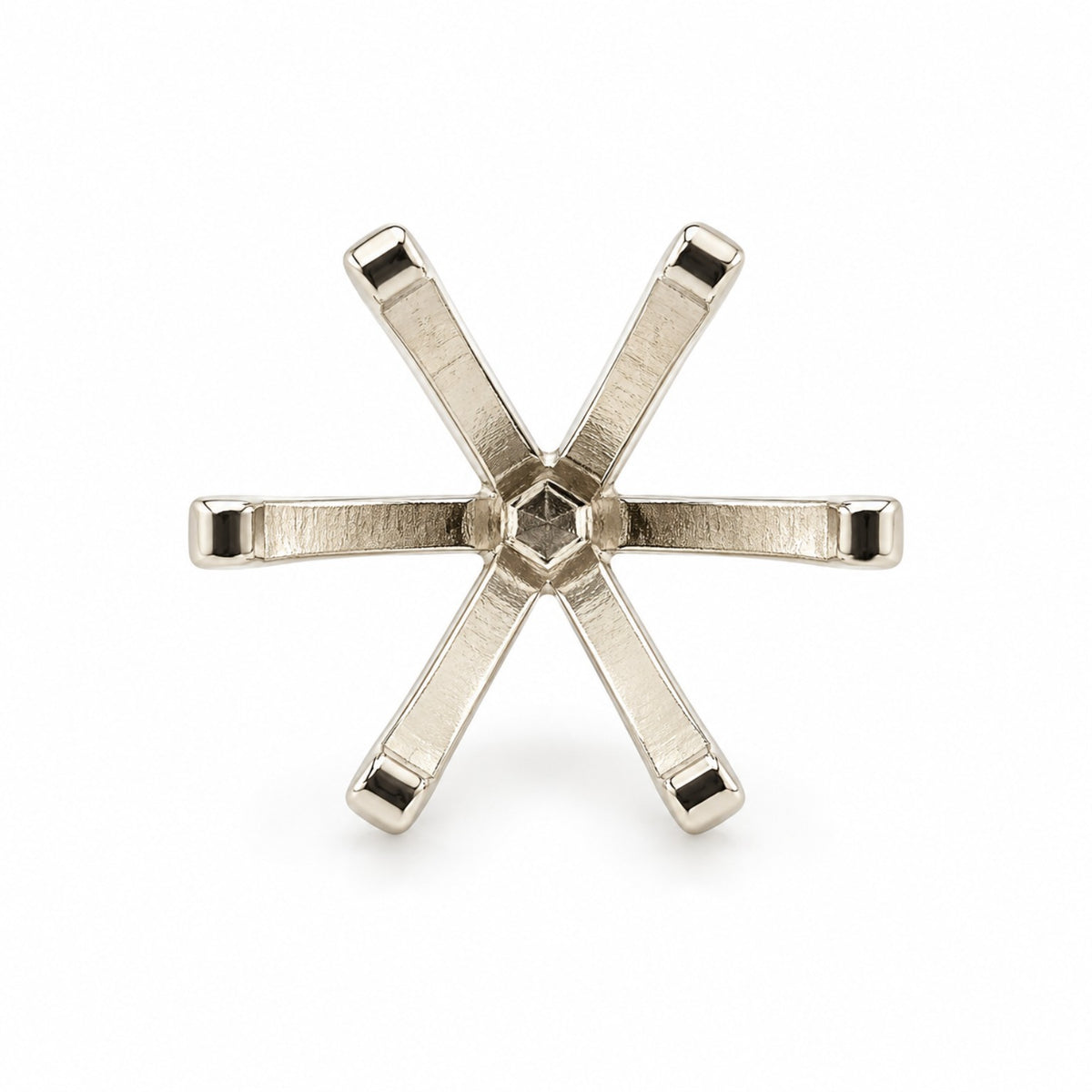 18K white gold six-prong standard round ring setting with peg, top view