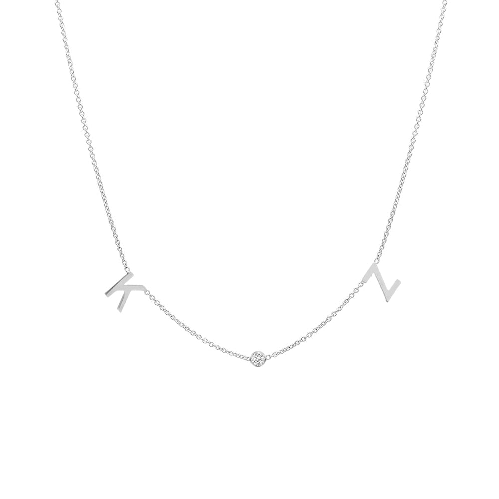 14K gold space letter and natural diamond bezel necklace