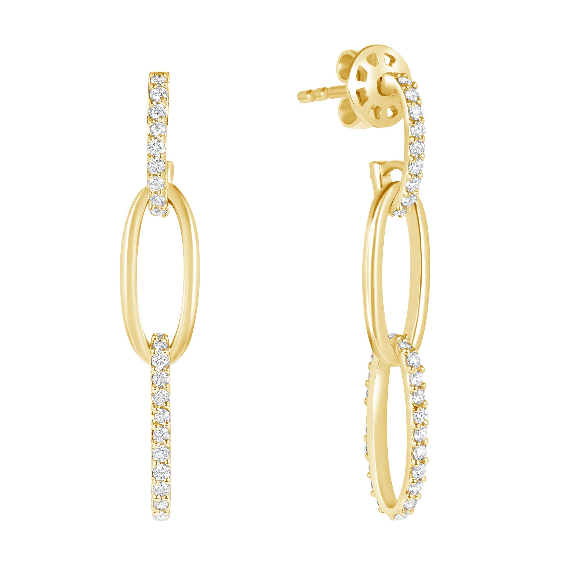 0.70ct Natural Diamond Paper Clip Link Drop Earrings 14K Gold