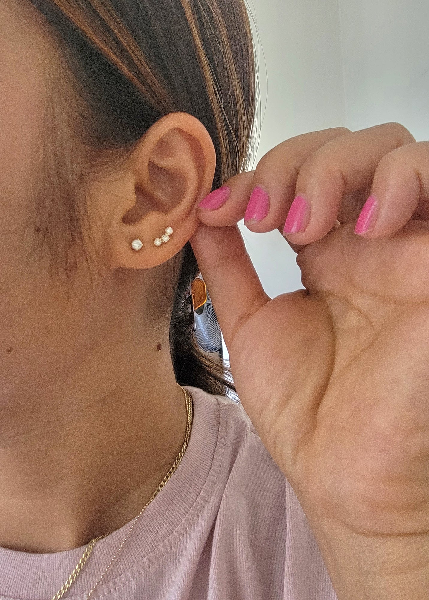 14K Gold 3-Stone Diamond Cluster Stud Earrings