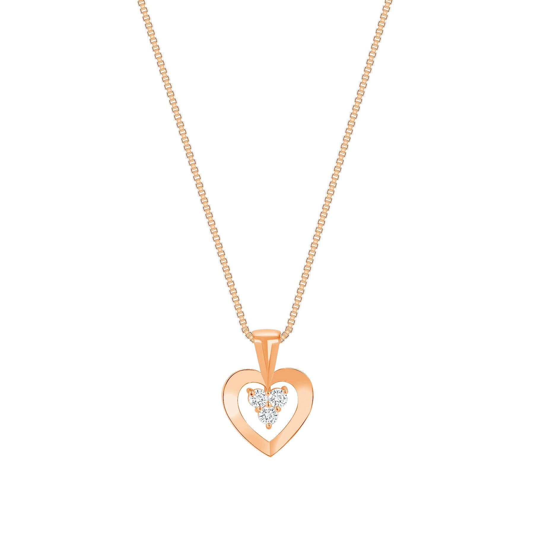 Natural Round White Diamond Ladies 3 Stone Heart Pendant Necklace 14K Gold