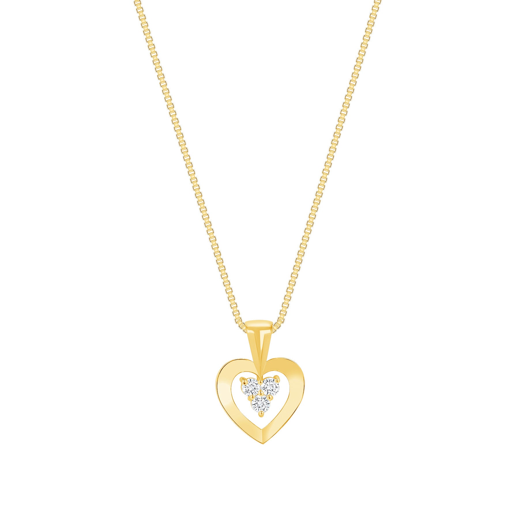 Natural Round White Diamond Ladies 3 Stone Heart Pendant Necklace 14K Gold