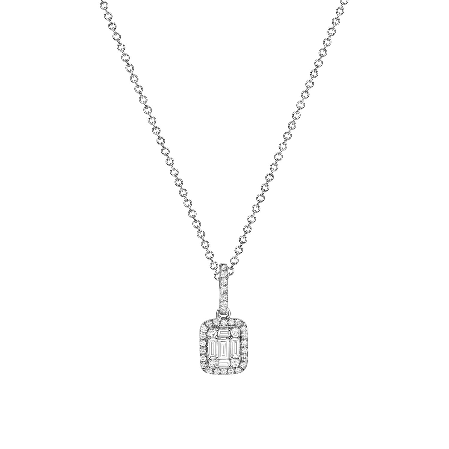 Baguette and Round Diamond Pendant Necklace 14K Gold