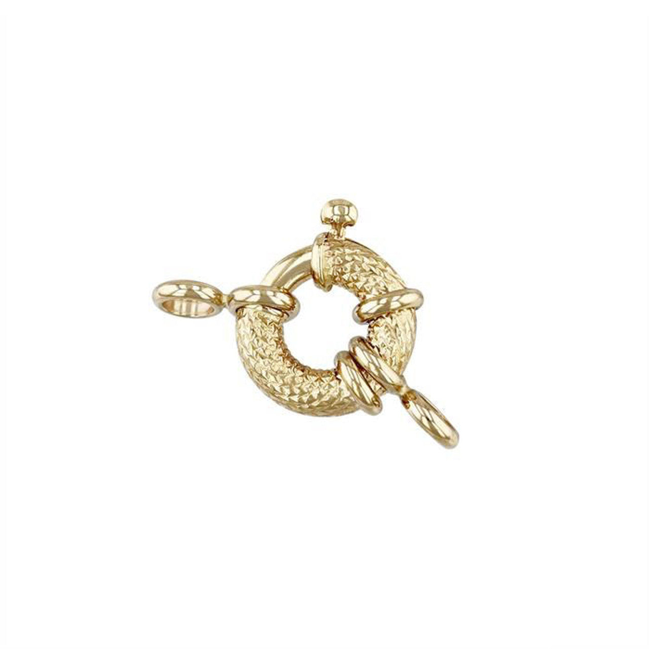 14K Gold Heavy Duty Bolt Textured Design Springring Clasp