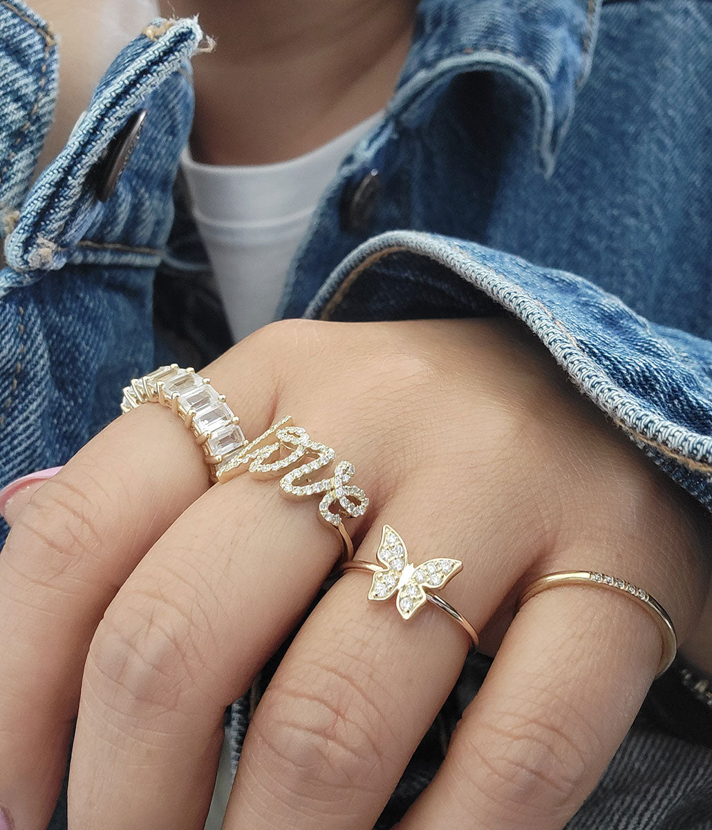 14K Yellow Gold Butterfly Diamond Ring – Dainty Fine Jewelry