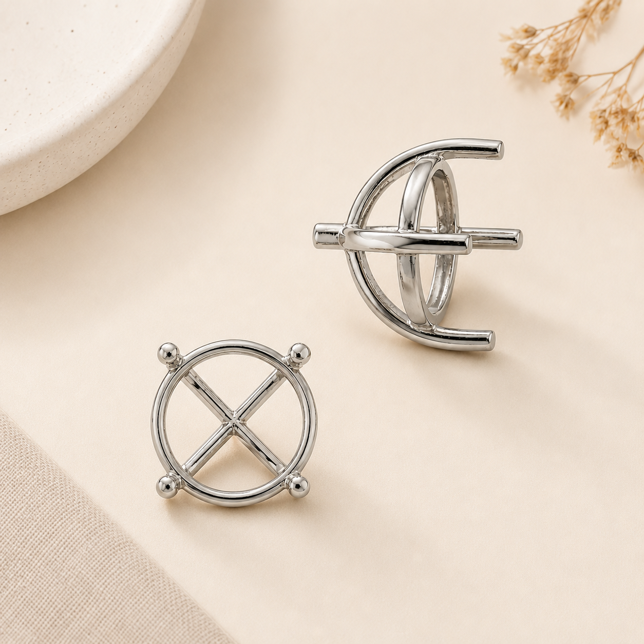 14K Gold Round Jewelry Semi-Mount Setting With Peg