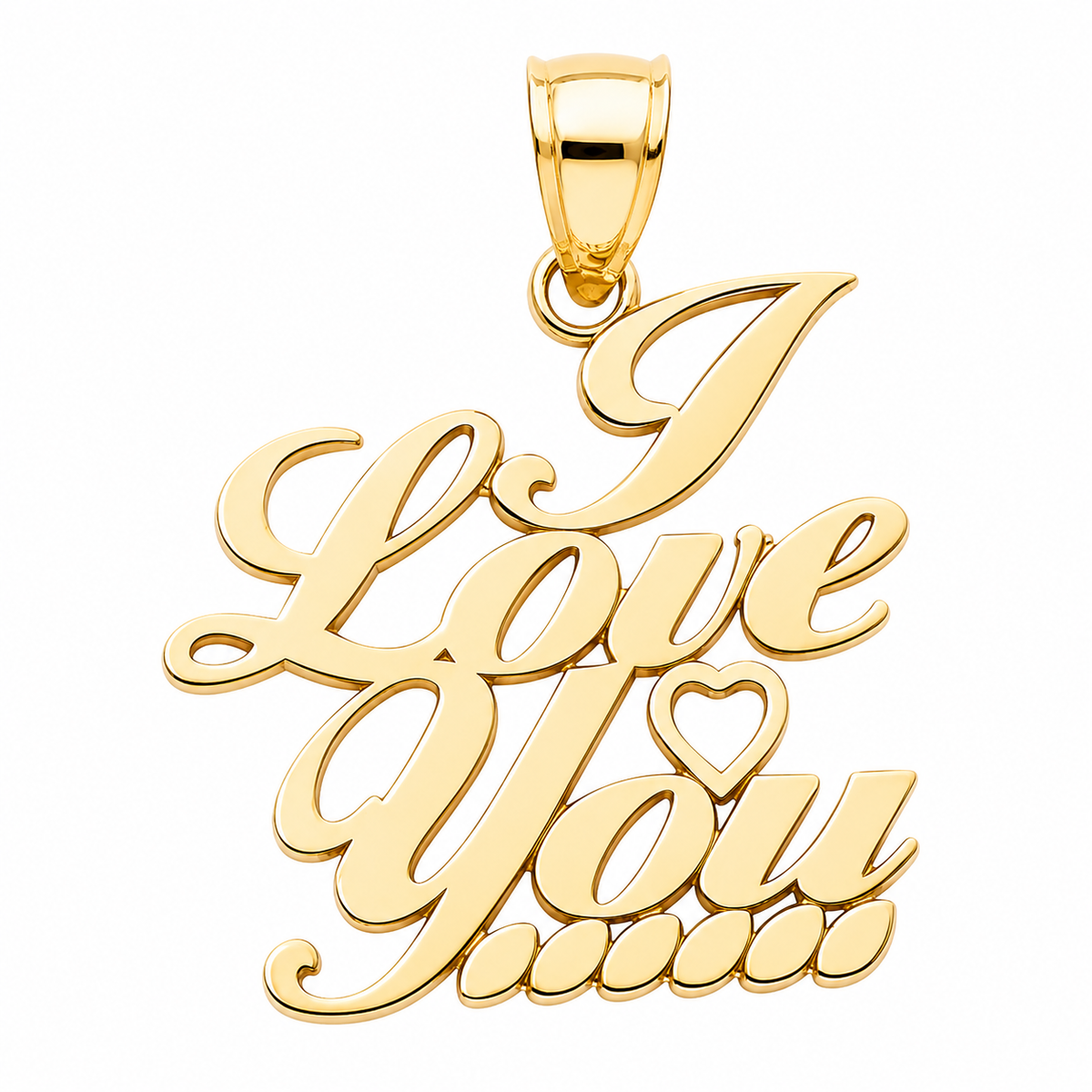 14K Gold I Love You Pendant Charm – Script Love Heart Pendant