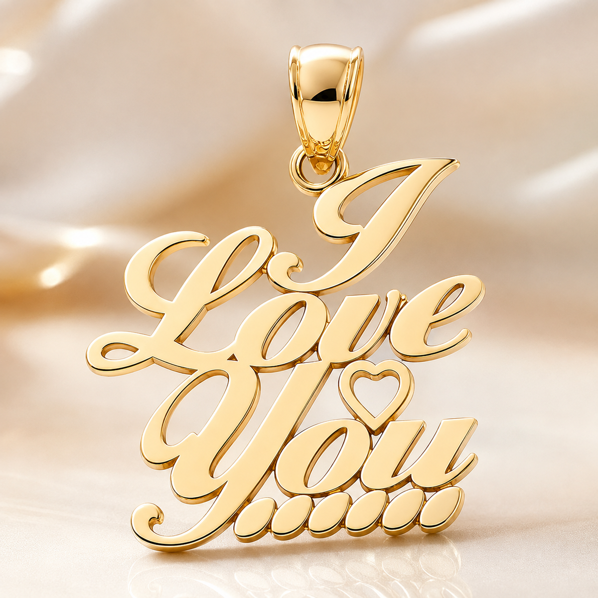 14K Gold I Love You Pendant Charm – Script Love Heart Pendant