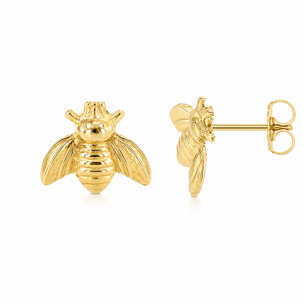 14K Yellow Gold Bee Stud Earrings – Mini Honey Bee Earrings