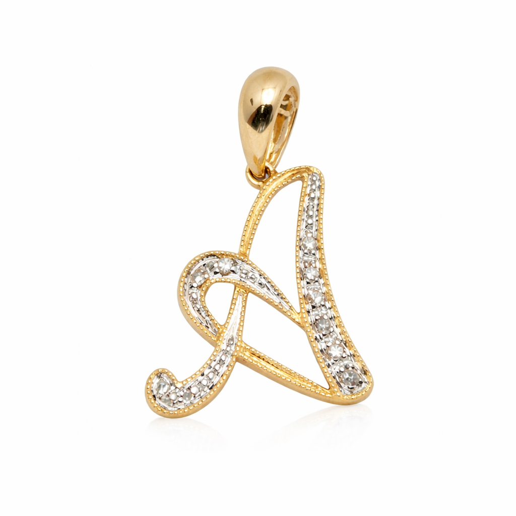 14k Gold Diamond Cursive Script Letter Pendant