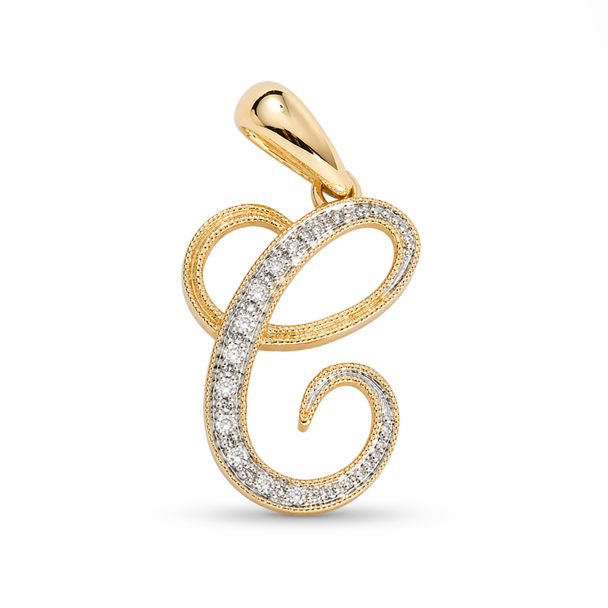 14k Gold Diamond Cursive Script Letter Pendant
