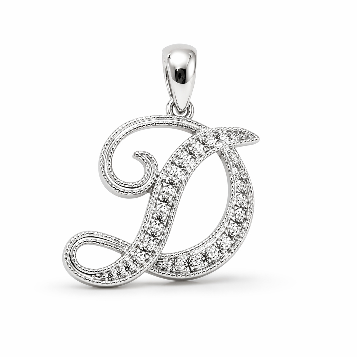 14k Gold Diamond Cursive Script Letter Pendant