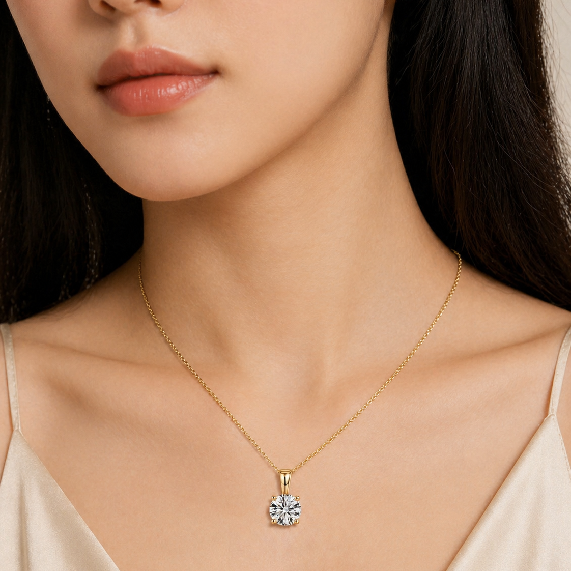 14K Gold Lab Grown Diamond Pendant Necklace – IGI Certified Round Solitaire