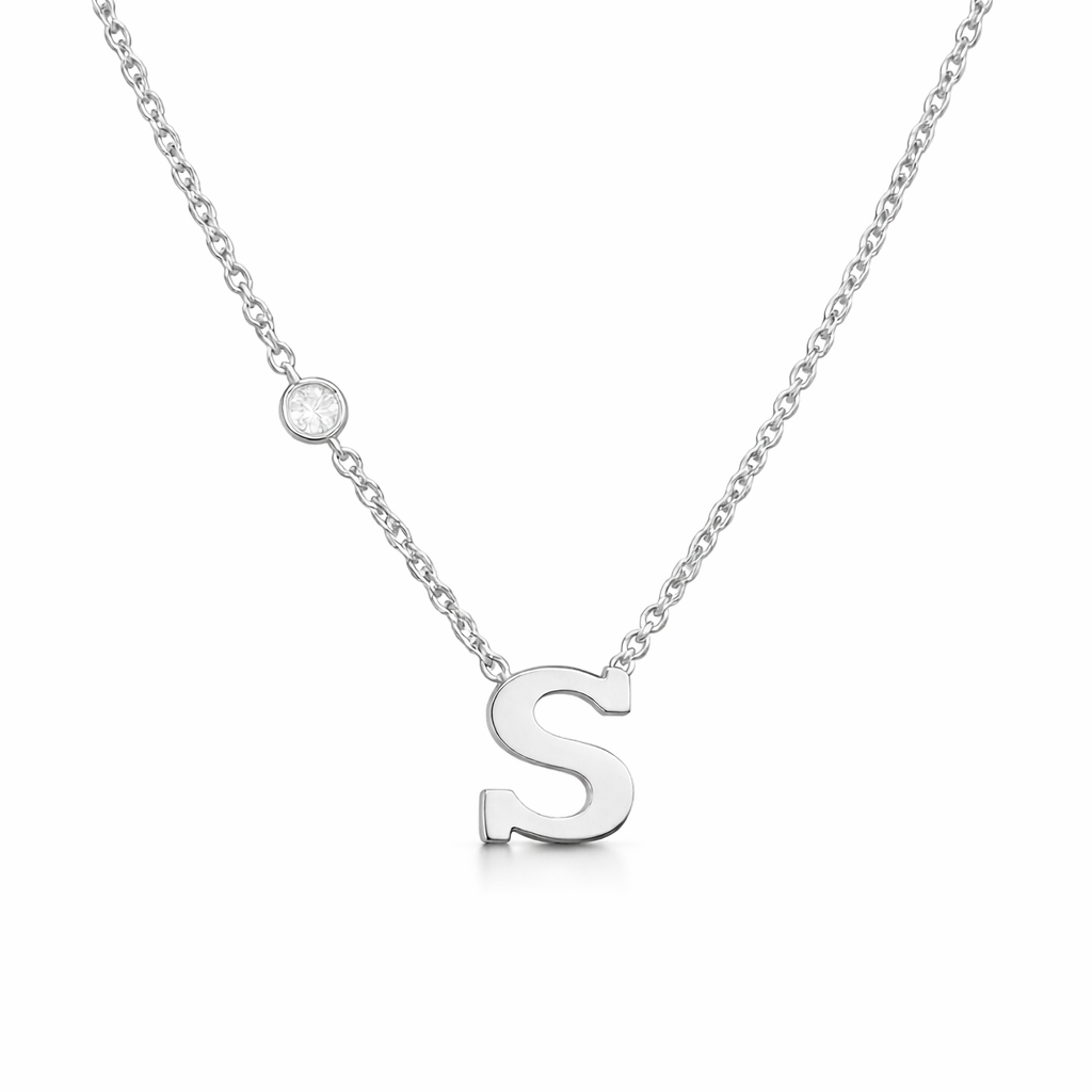 14k Gold Personalized Letter and Bezel Diamond Necklace
