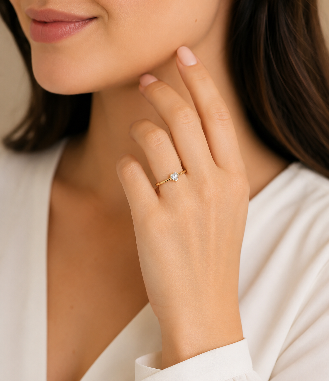 14K Solid Gold Heart Bezel Natural Diamond Ring