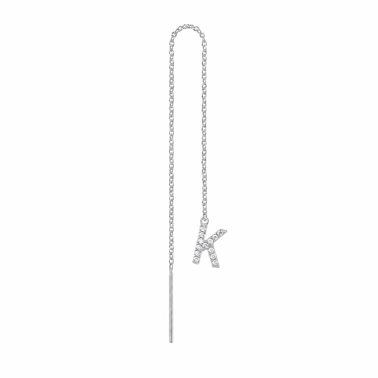 Diamond Initial Threader Earring 14K White Gold