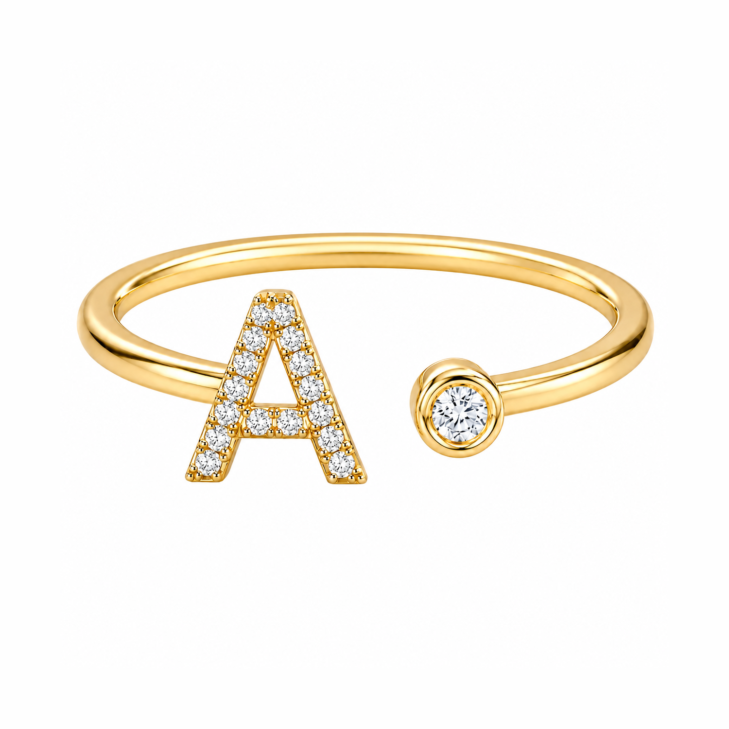 14K Gold Diamond Initial Open Ring