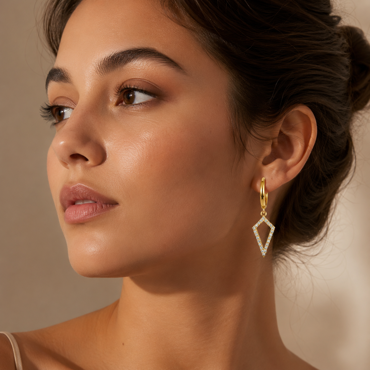 0.32ct Natural Diamond Triangle Dangle Hoop Earrings 14K Gold