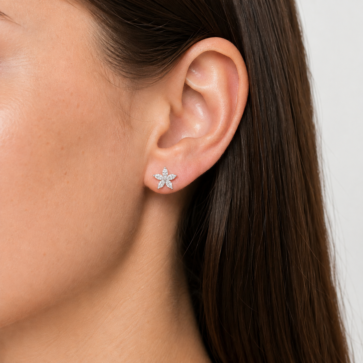 Marquise Diamond Floral Stud Earring 14K Gold