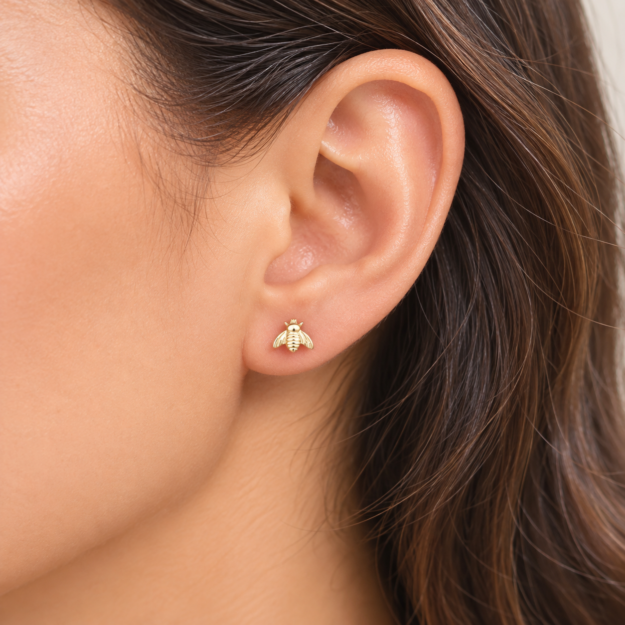 14K Yellow Gold Bee Stud Earrings – Mini Honey Bee Earrings