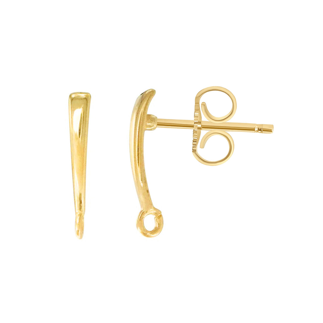 14 Karat Yellow Gold Curved Stud Earrings With Open Ring