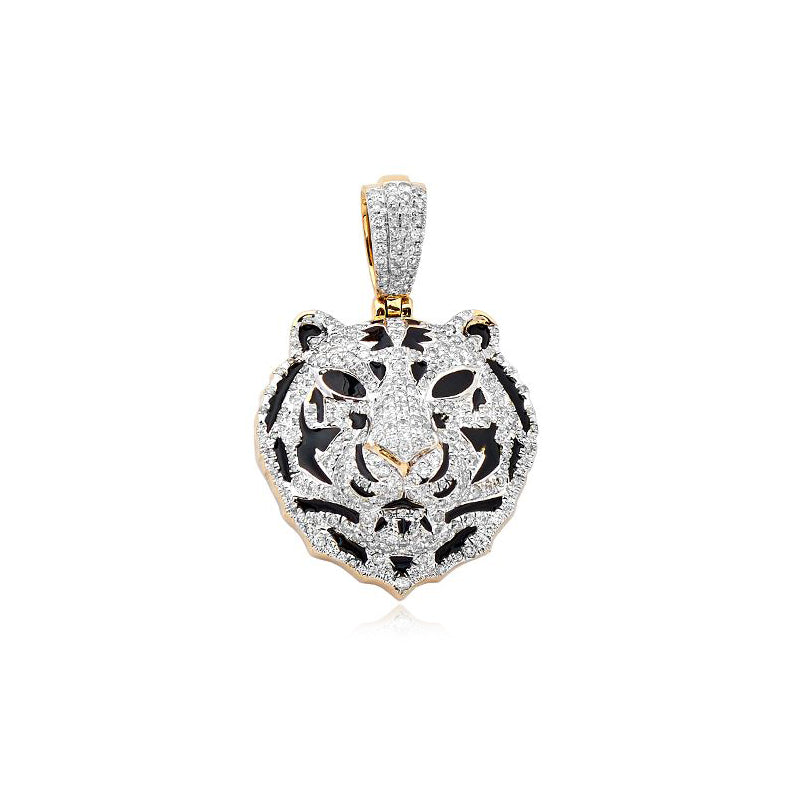 1.50 Ctw Natural Diamond Tiger Head Pendant 10K Gold For Men