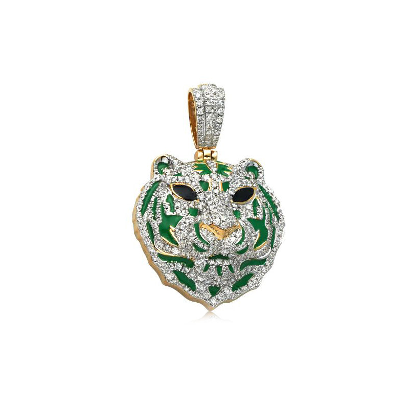 1.50 Ctw Natural Diamond Tiger Head Pendant 10K Gold For Men