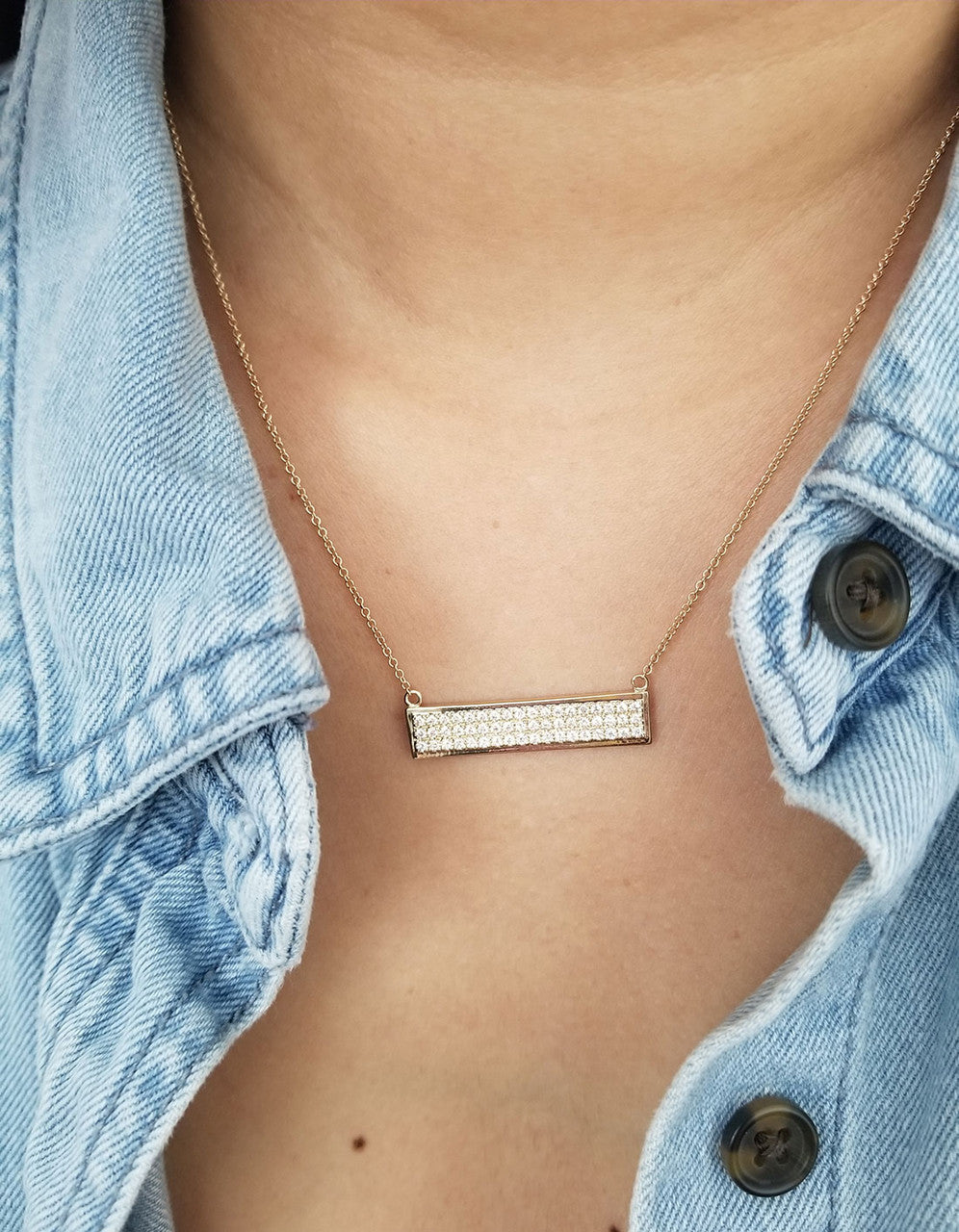 0.50ct Natural Diamond Bar Necklace 14K Gold