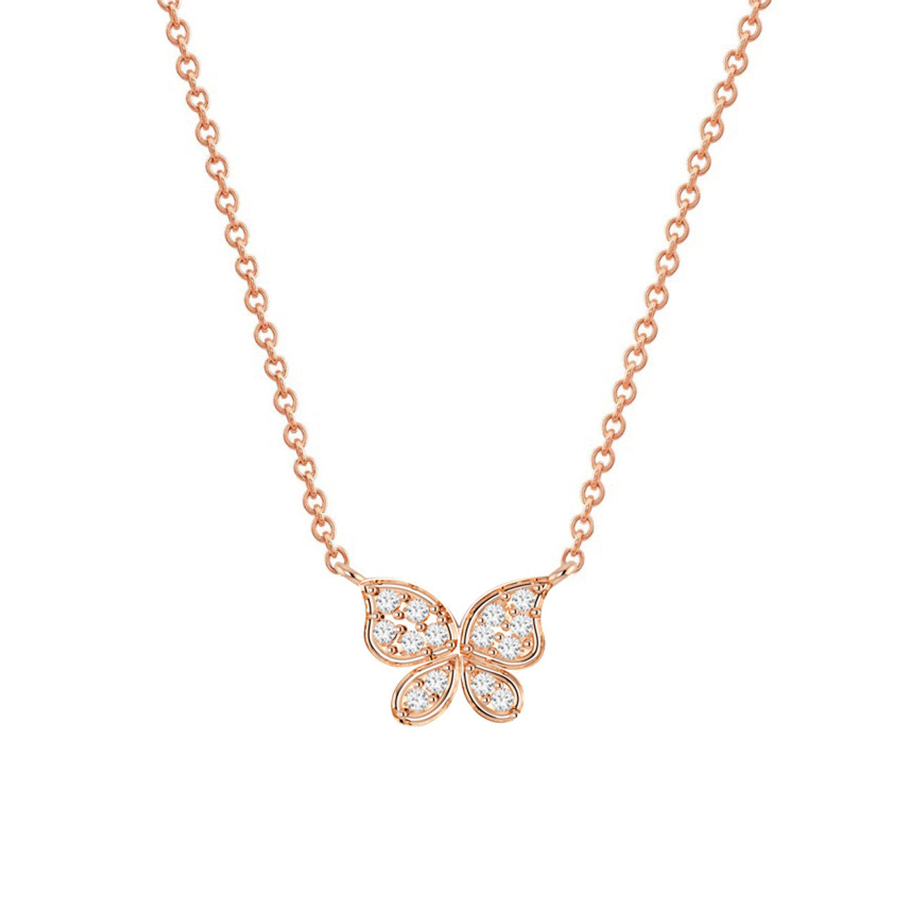 0.16CTW Diamond Butterfly Charm Necklace 14K Gold