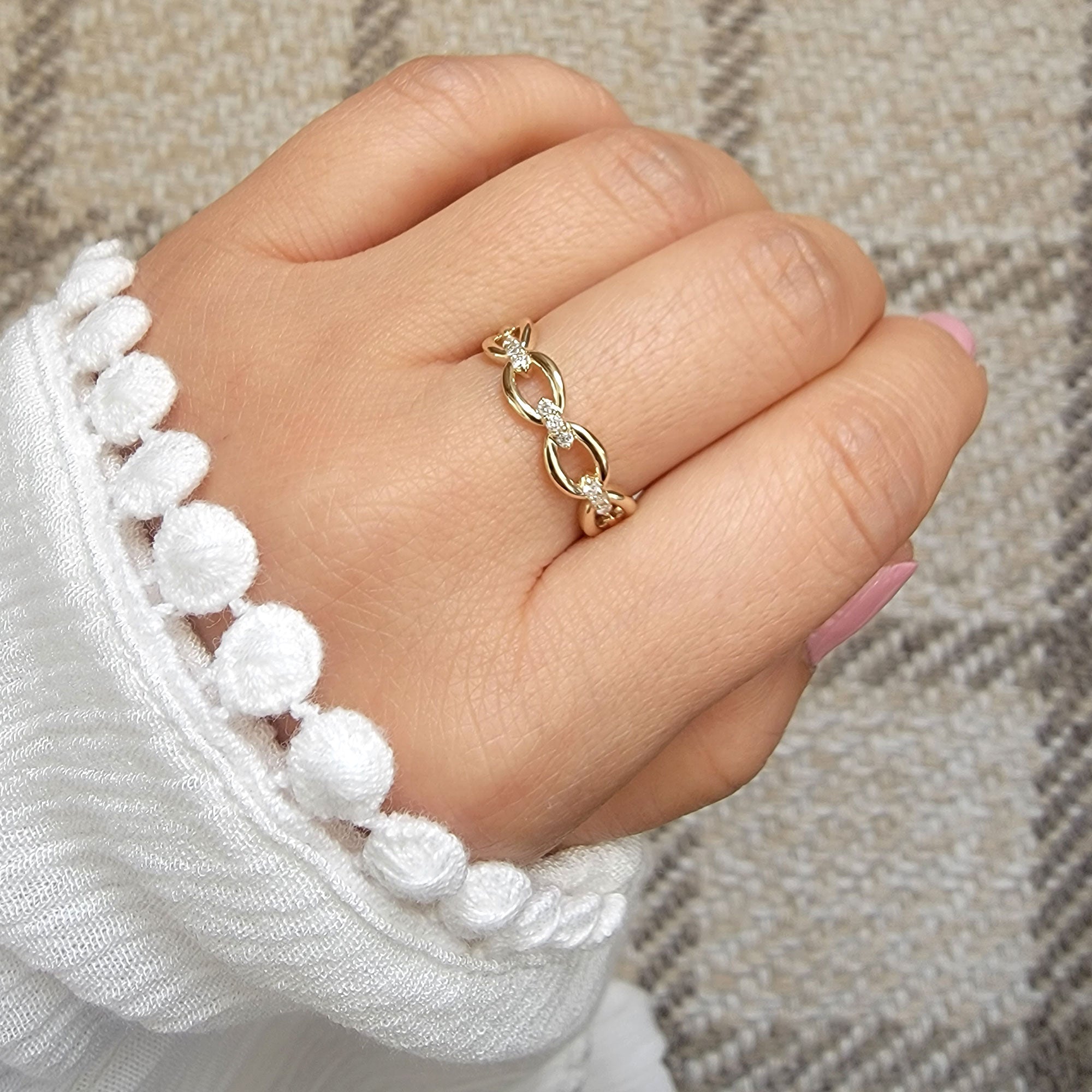 Diamond Cuban Link Ring 14K Gold