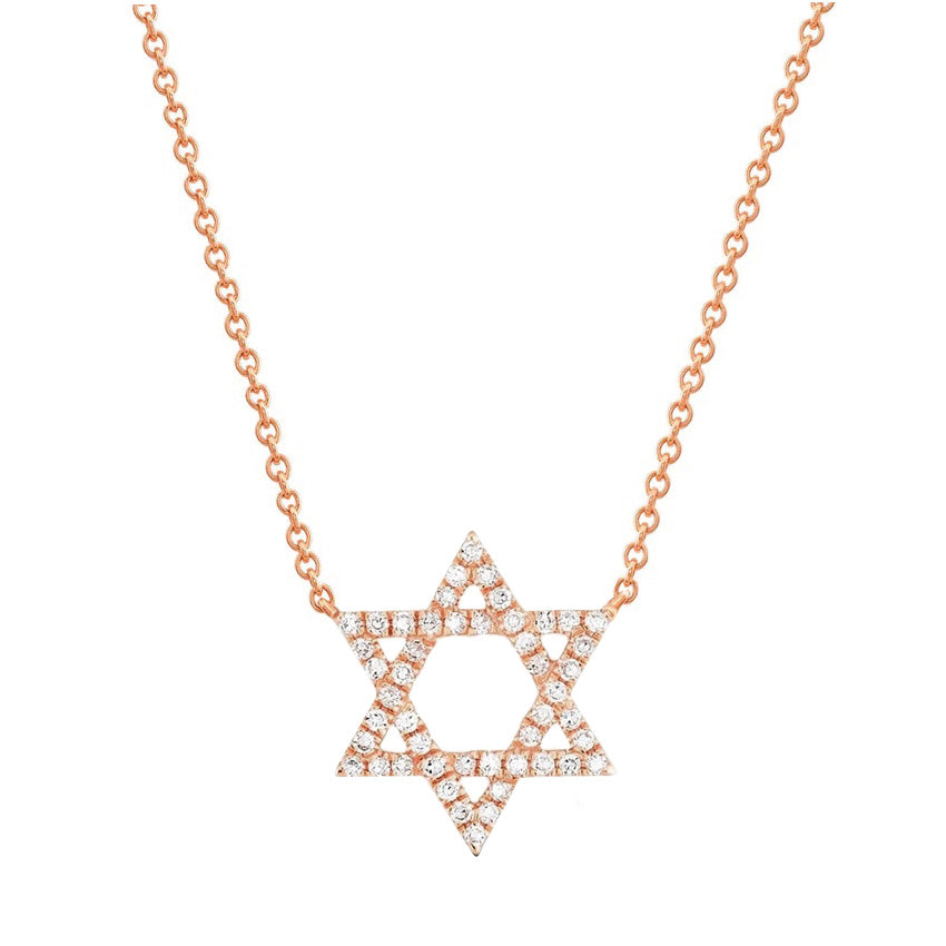 Jewish Star of David Necklace with Diamonds in Solid 14K Gold