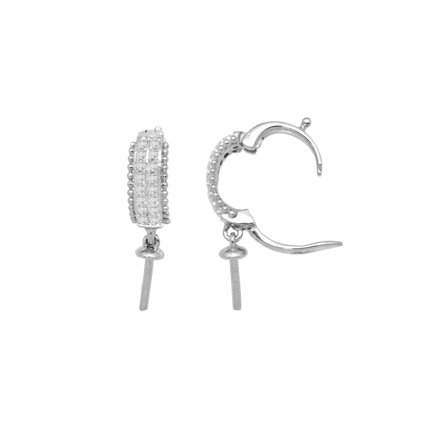 14K Gold Pave Diamond Enhancer with Dangling Pearl Cup Pendant