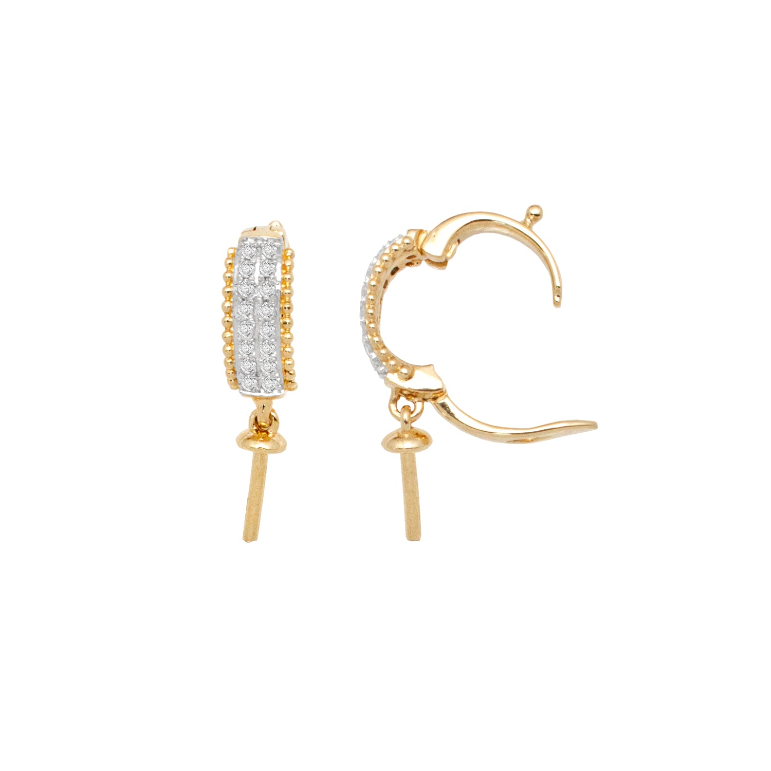 14K Gold Pave Diamond Enhancer with Dangling Pearl Cup Pendant