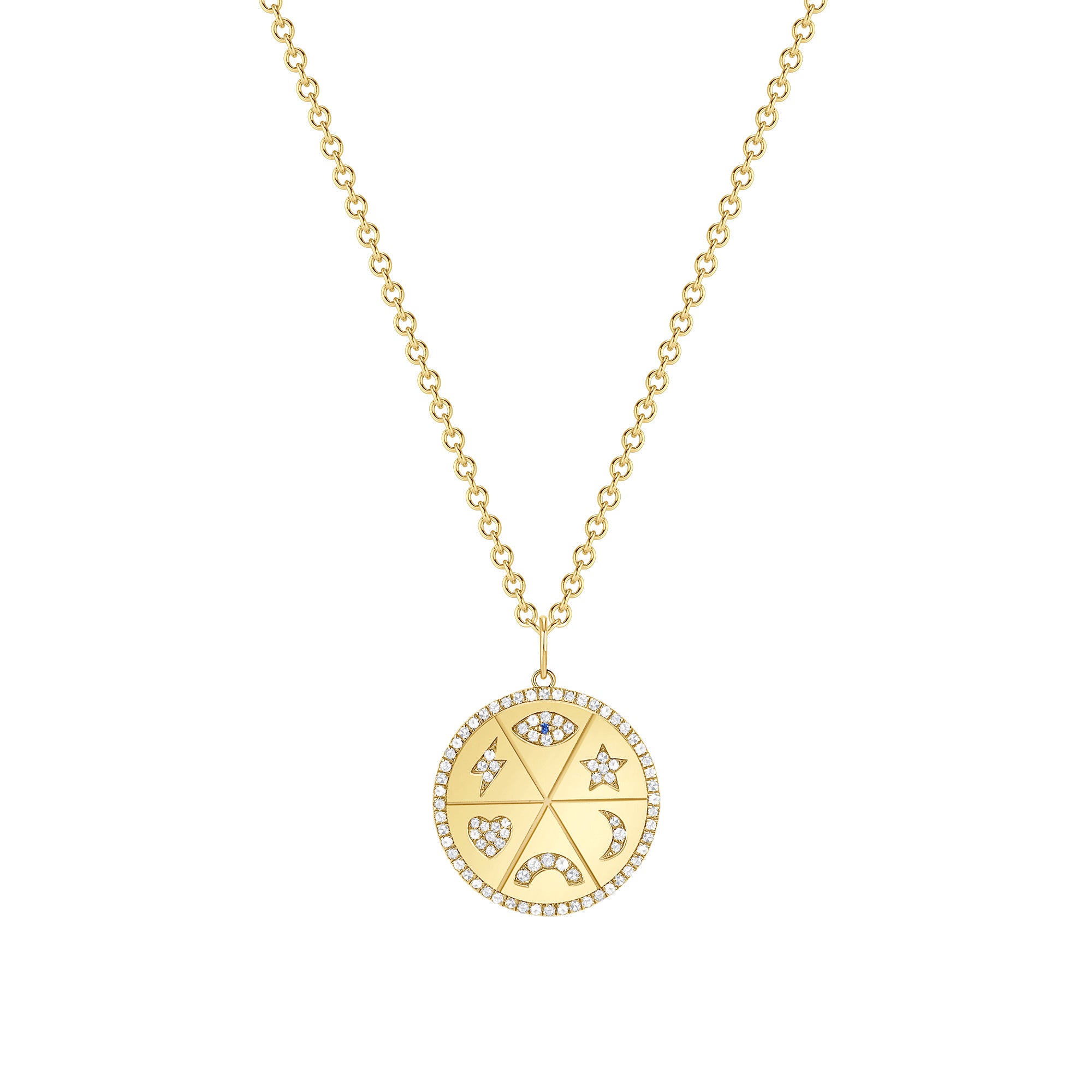 Diamond Lucky Disc Pendant Necklace in 14K Yellow Gold