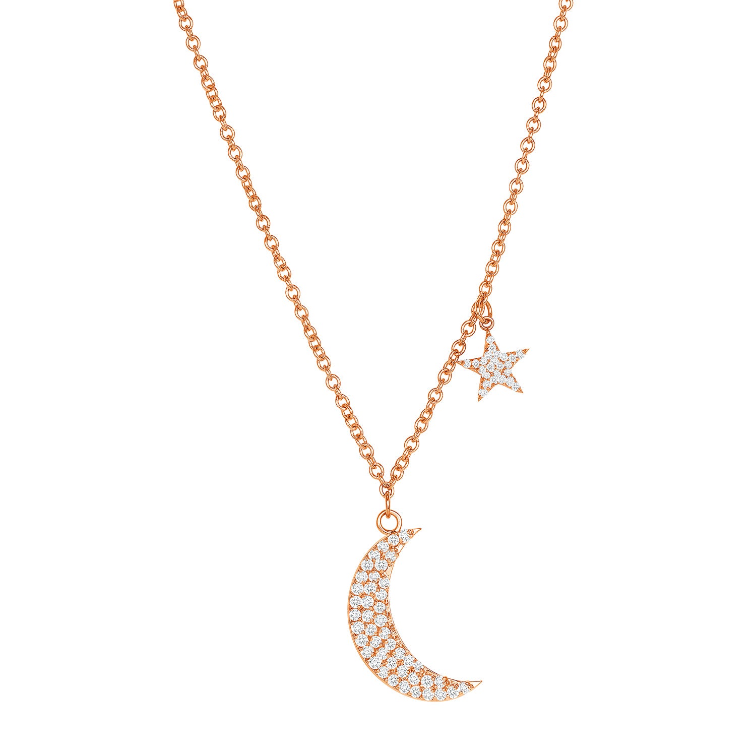 Diamond Moon and Star Dangle Necklace 14K Gold