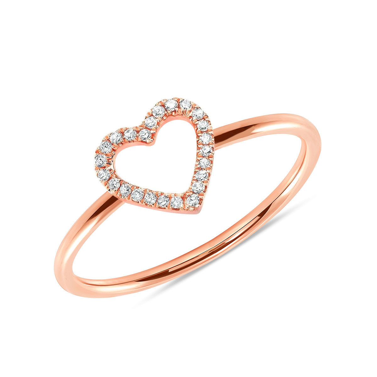 Elegant Natural Diamond Open Heart Ring 14K Gold