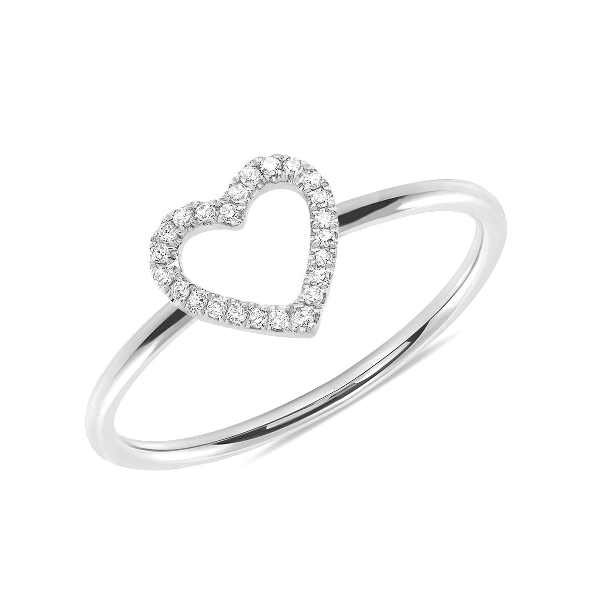 Elegant Natural Diamond Open Heart Ring 14K Gold