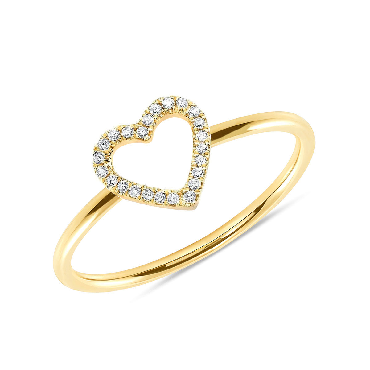 Elegant Natural Diamond Open Heart Ring 14K Gold