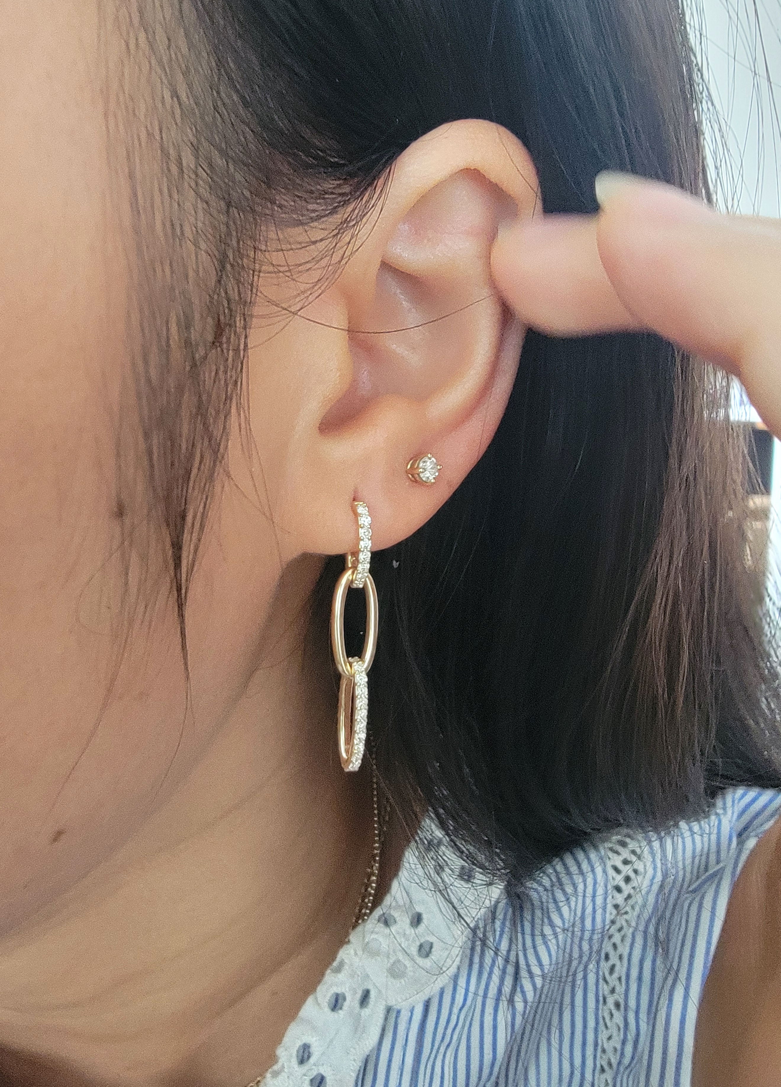 0.70ct Natural Diamond Paper Clip Link Drop Earrings 14K Gold