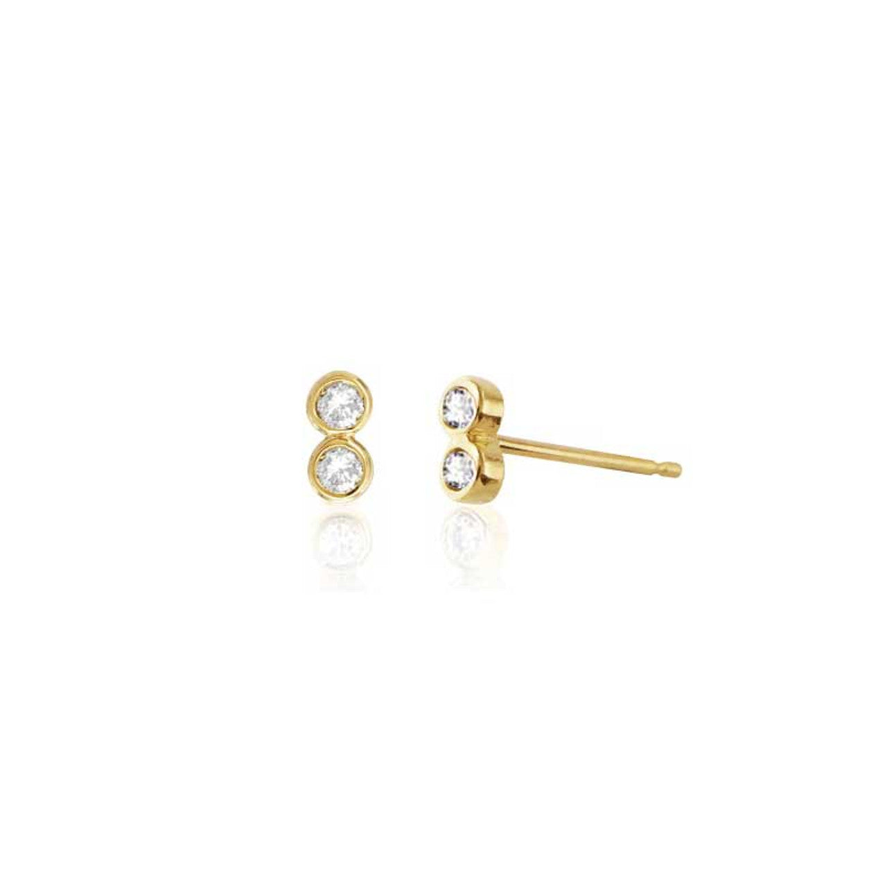 Diamond Double Bezel Stud Earring 14K Yellow Gold