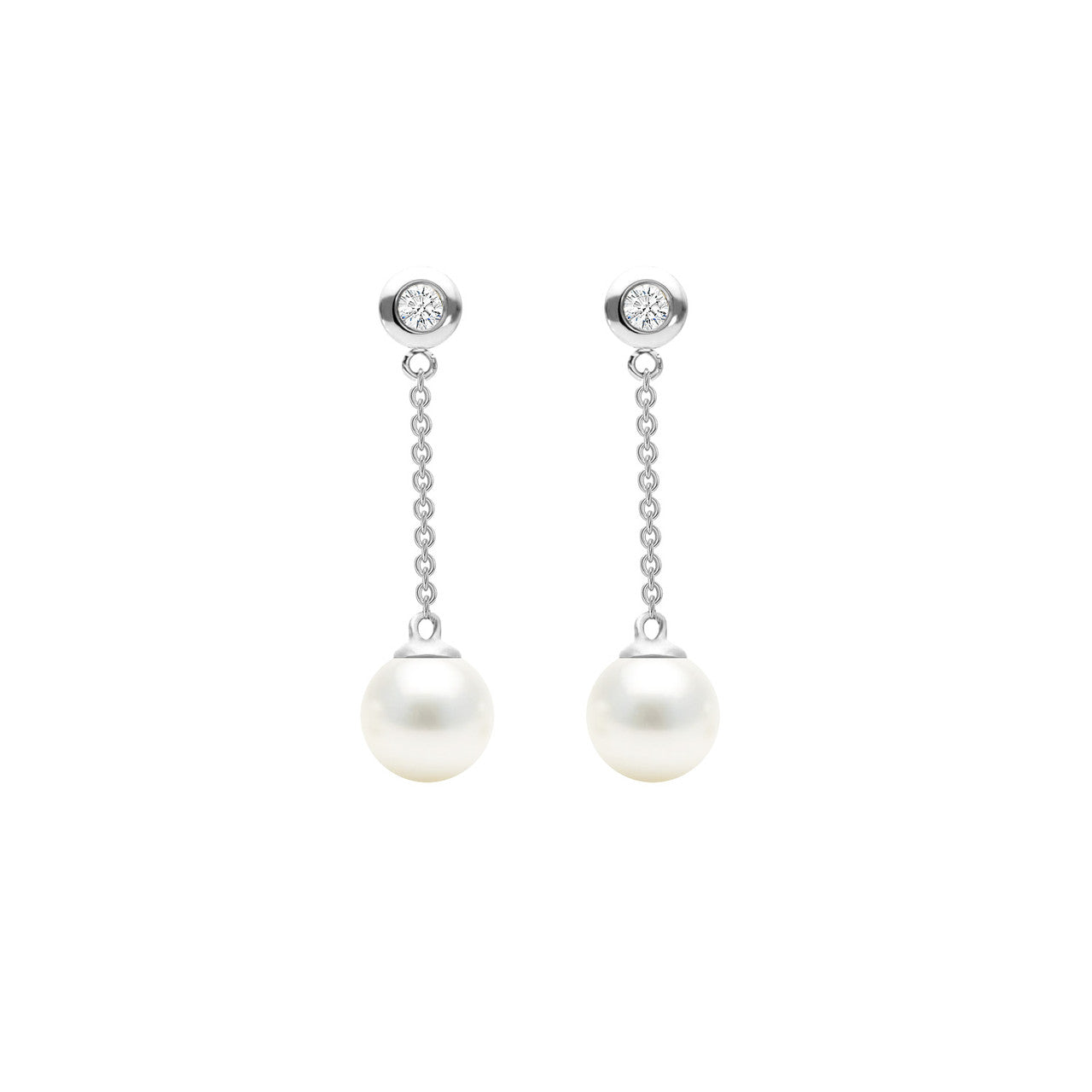 Freshwater Pearl And Bezel Set Diamond Drop Earrings