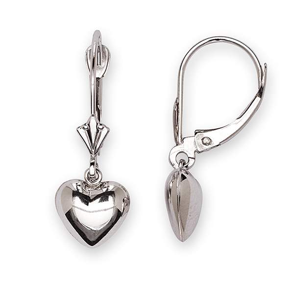 Heart Lever Back Dangle Earrings 14K Gold