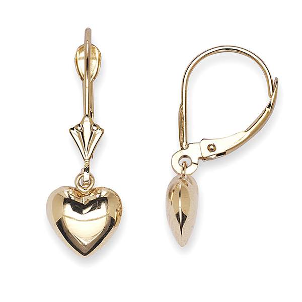 Heart Lever Back Dangle Earrings 14K Gold