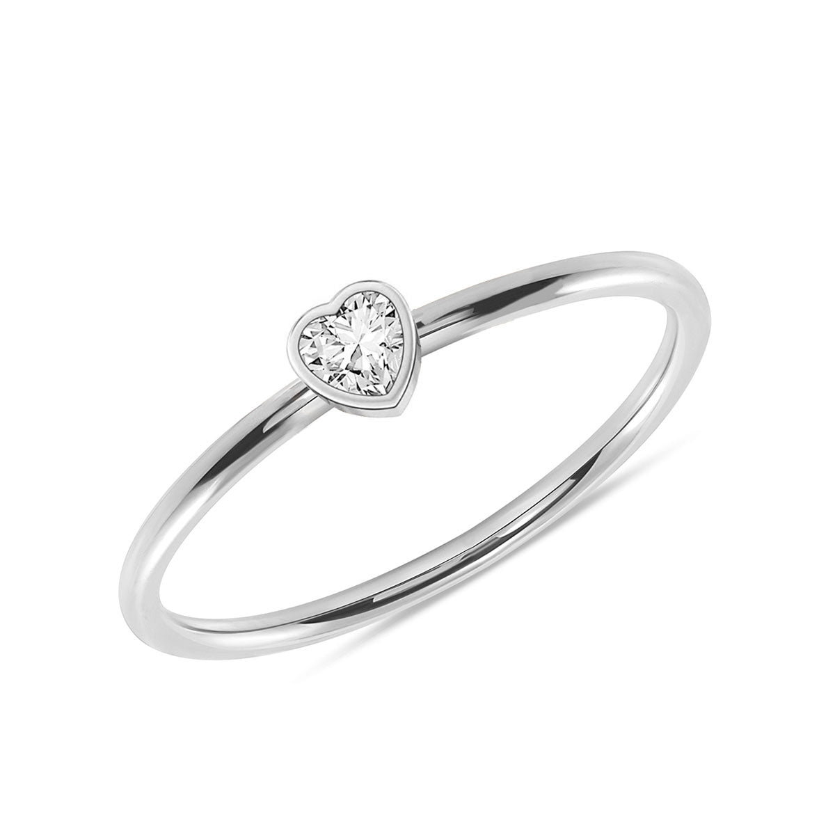 14K Solid Gold Heart Bezel Natural Diamond Ring