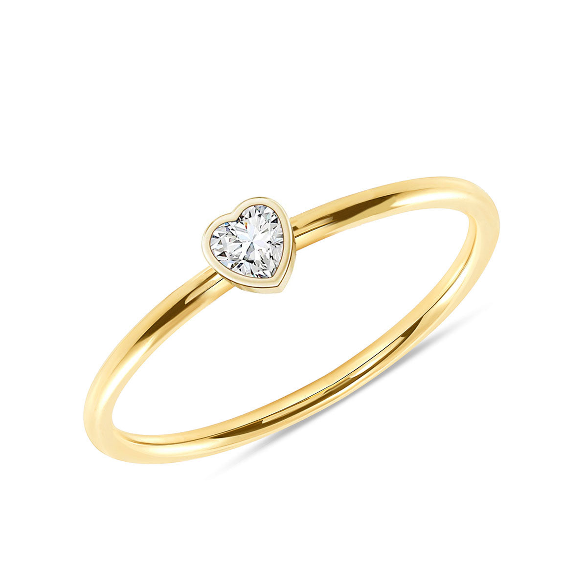 14K Solid Gold Heart Bezel Natural Diamond Ring