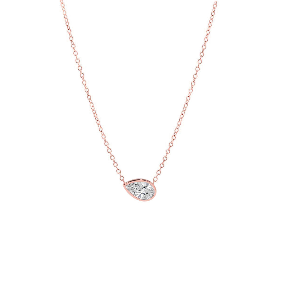Horizontal Pear Shape Diamond Necklace 14K Gold