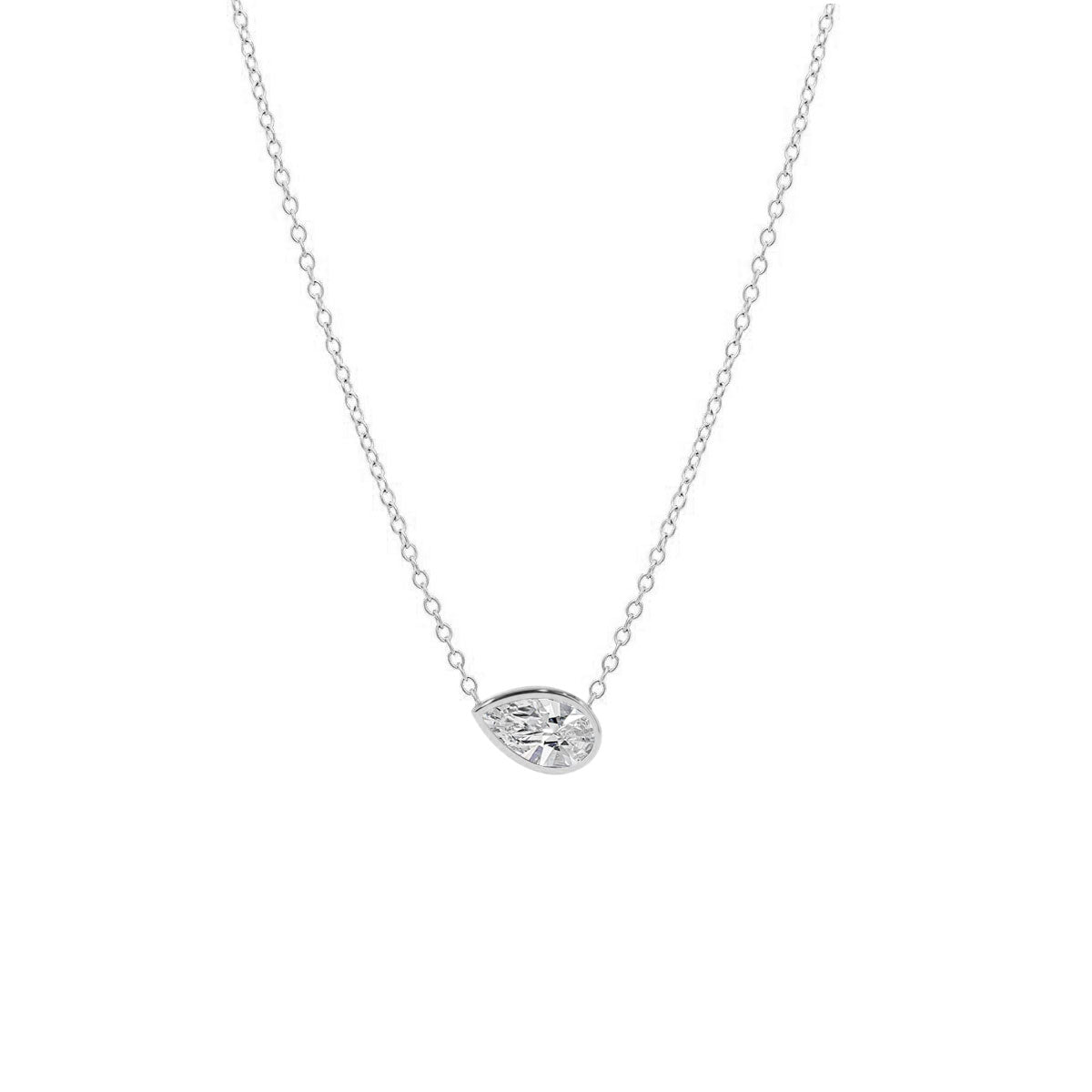 Horizontal Pear Shape Diamond Necklace 14K Gold