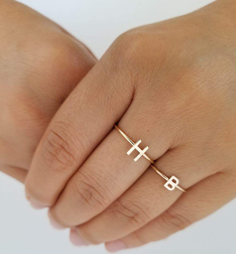 14K Gold Initial Ring – Minimalist Letter Ring | Personalized Stackable Ring