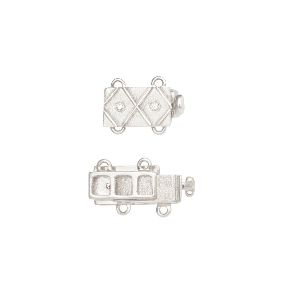 Diamond Rectangle Bar Clasp Criss Cross Pattern 14K Gold