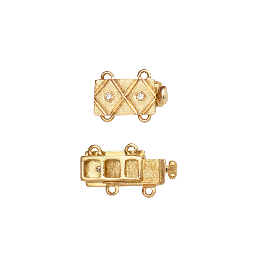 Diamond Rectangle Bar Clasp Criss Cross Pattern 14K Gold